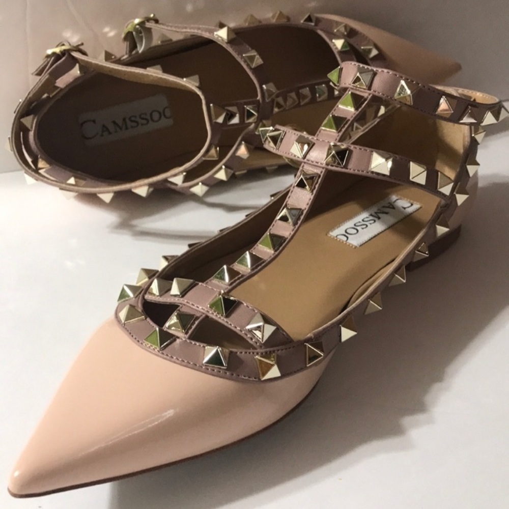 Camssoo cream studded strappy sandal flat